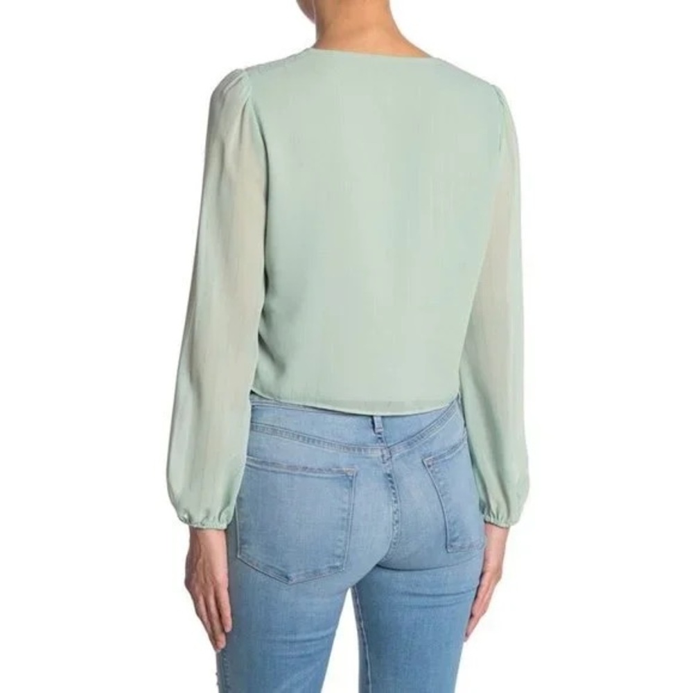 WAYF Lace Trim Knotted Long Sleeve Blouse - Picture 2 of 6